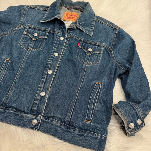 Levi’s vintage denim jean jacket medium dark wash snap buttons XL - Picture 4 of 16